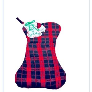 Dog Christmas Buffalo Plaid Large Bone Shape Stocking Personalized 16”